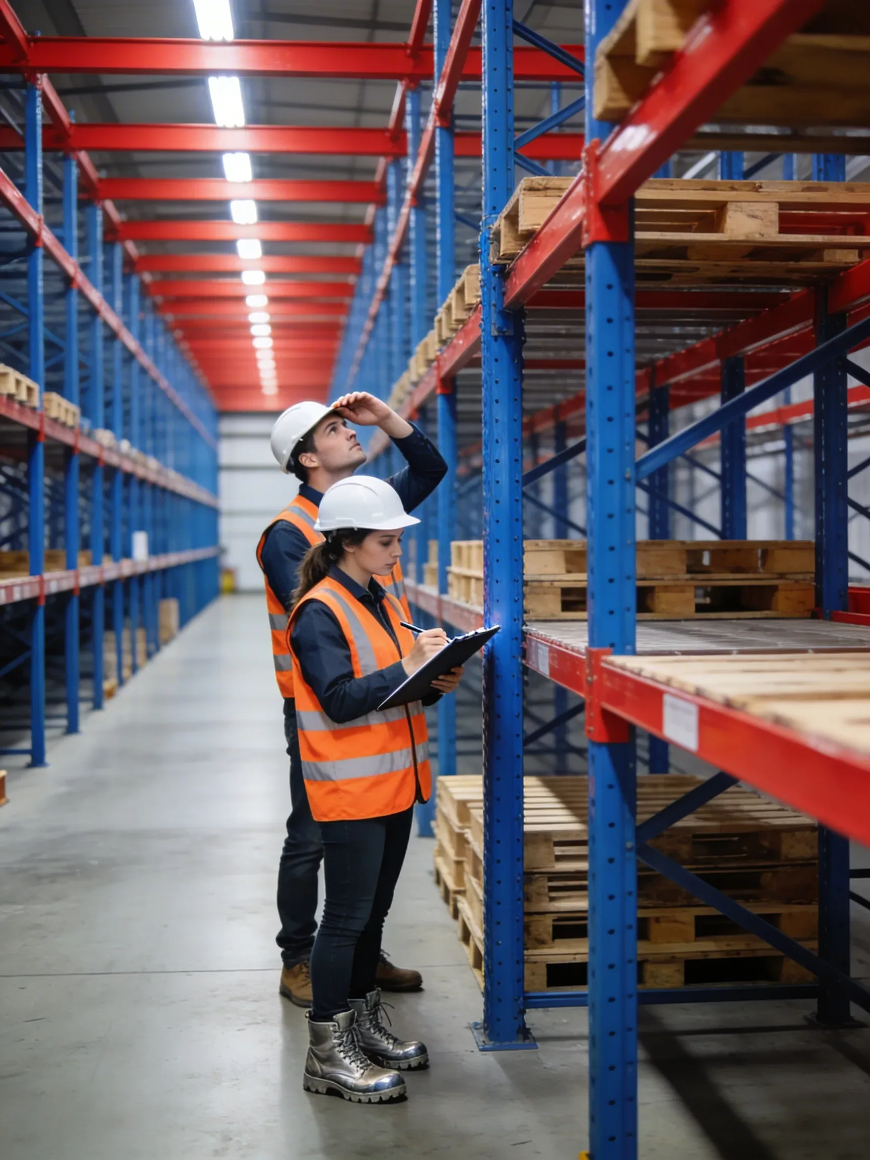 Warehouse rack inspection team identifying damage and safety hazards in Richmond VA